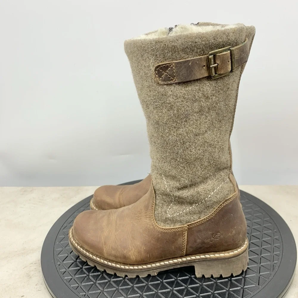 Bos & Co Hammond Boots Women 37 Size 6 6.5‎ Shoes Tall Brown Leather Wool Lined